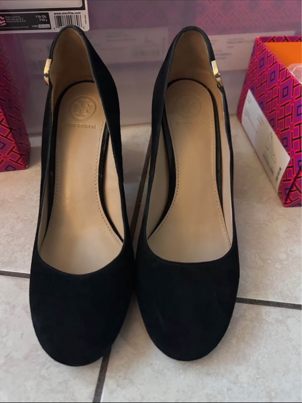 Tory Burch Black Suede Round-Toe Pumps